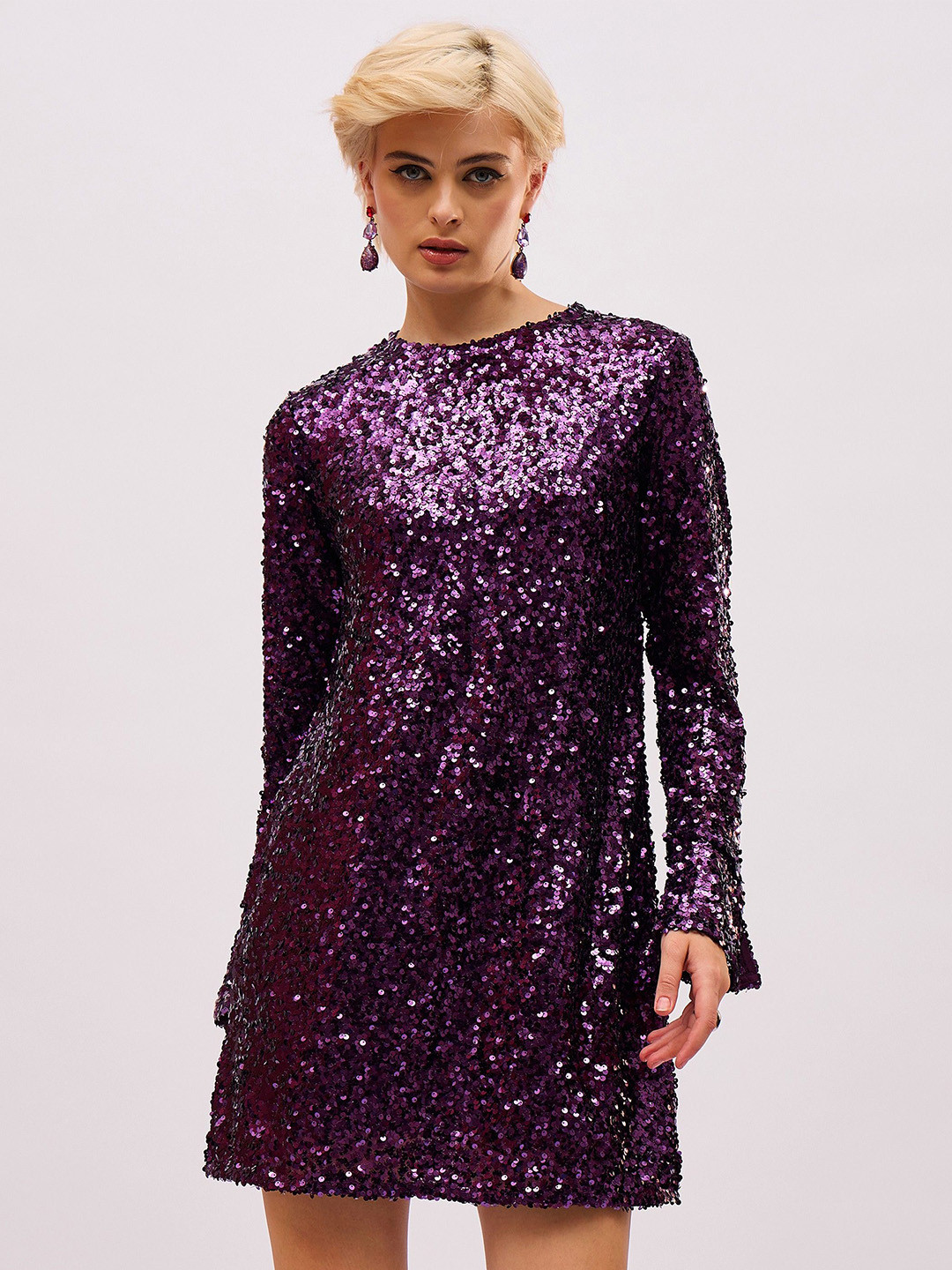 SASSAFRAS Women Sequin Back Cut-Out Short Mini Dress