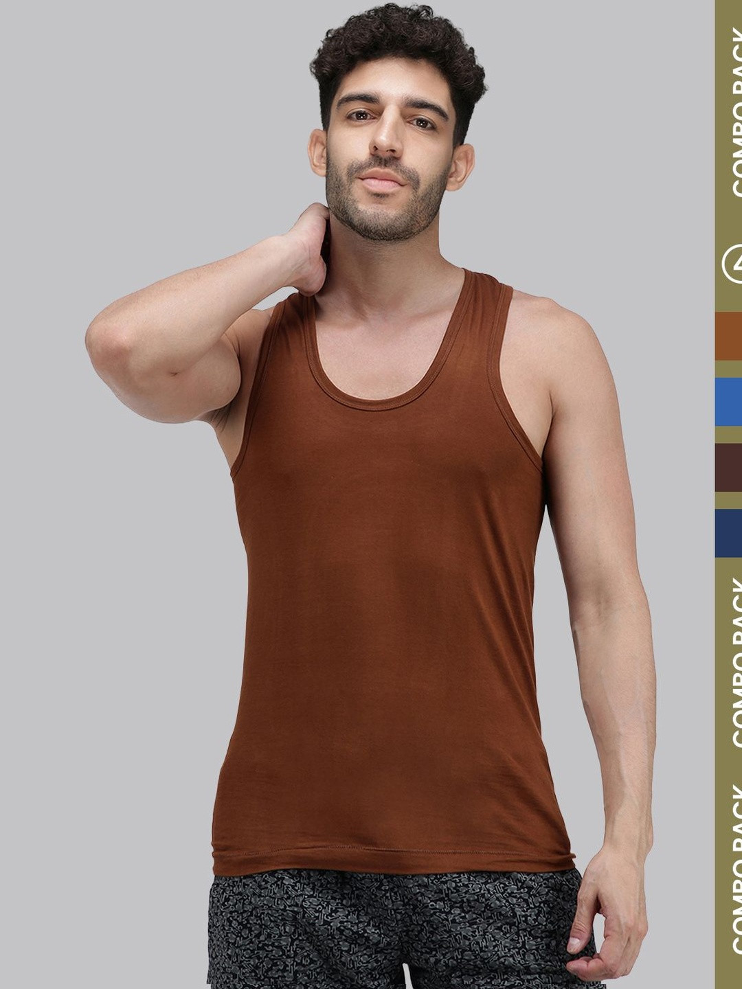 Amul Comfy Men Pack of 4 Plain Cotton Multi Colour Sleeveless Vest