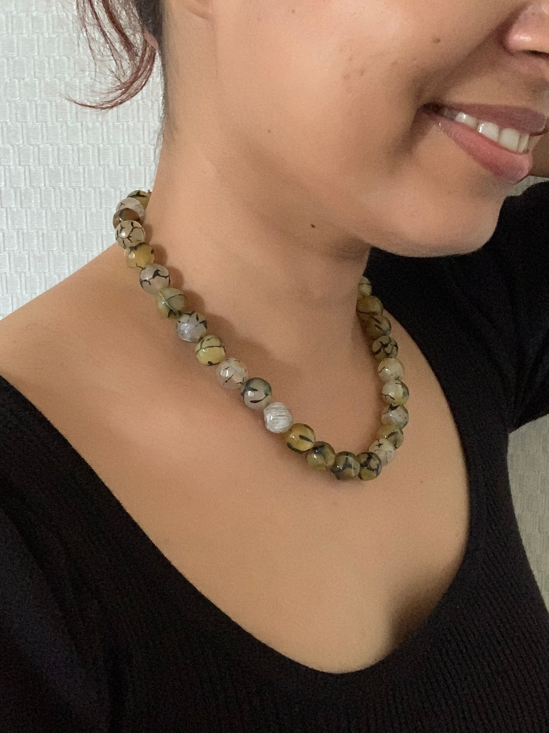 Ovana jewels 925 Sterling Silver Agate Beaded Minimal Necklace