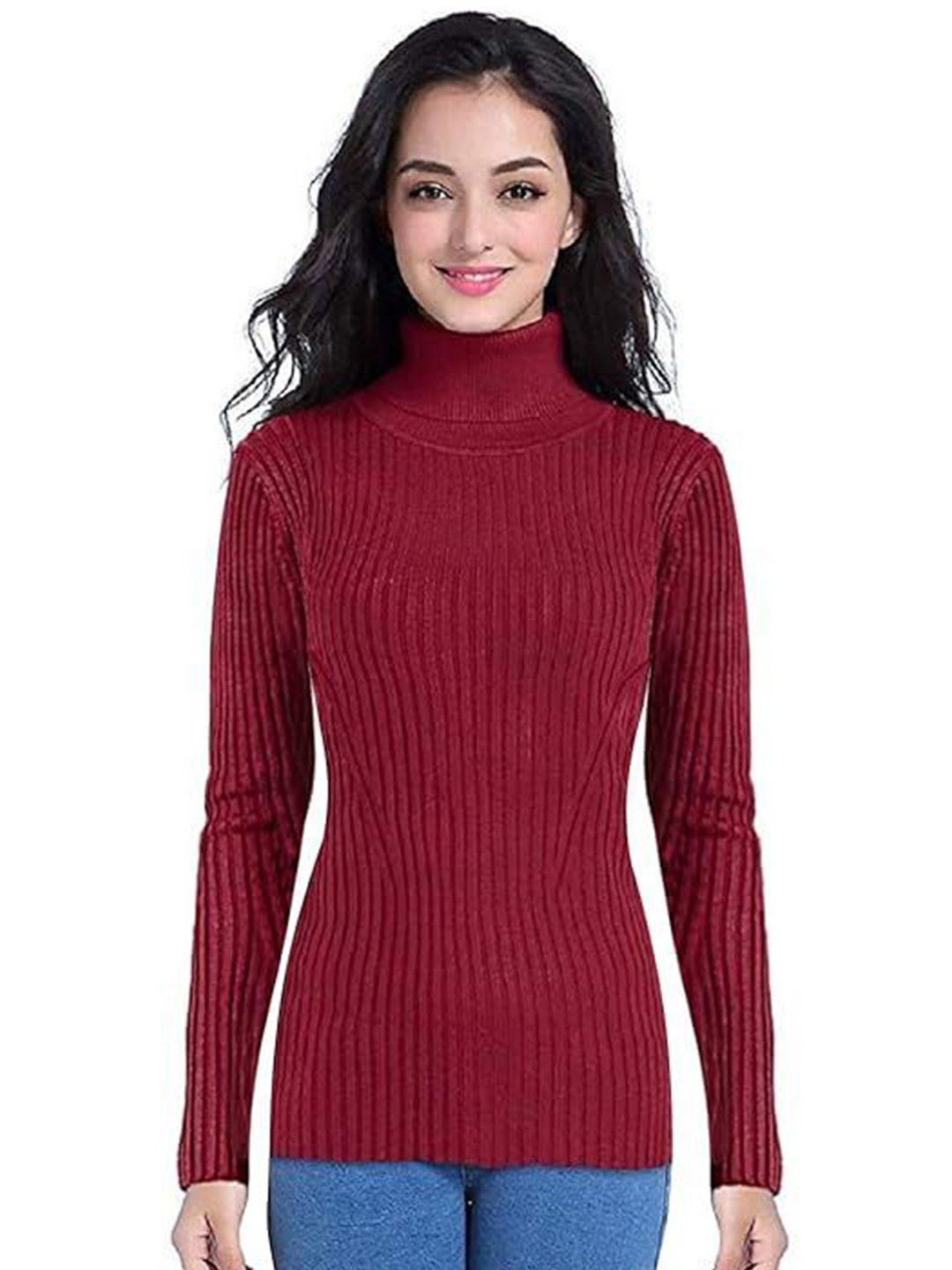 RIZIM CLOTHING Women Ribbed Turtle Neck Pullover