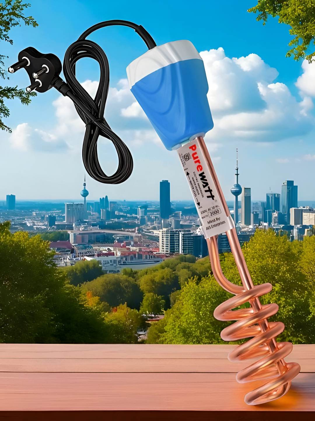 PURE WATT PW-021 Blue 1500W Shock Proof Immersion Rod Water Heater - 20 Litres