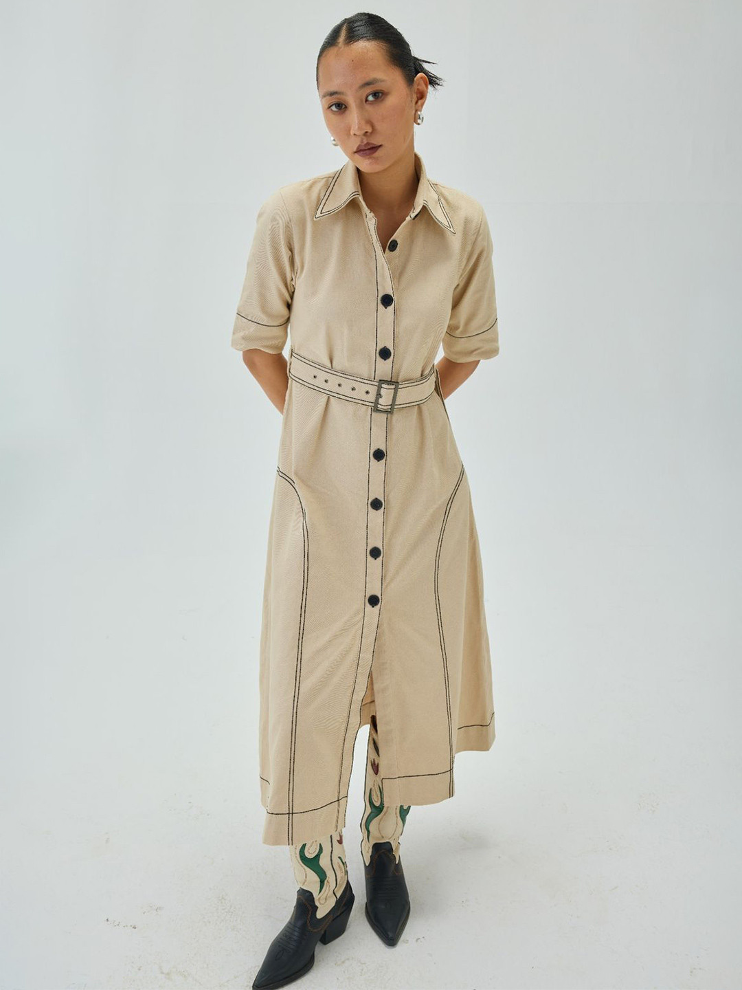 Shop Staple Women Shirt Collar A-Line Midi Dress