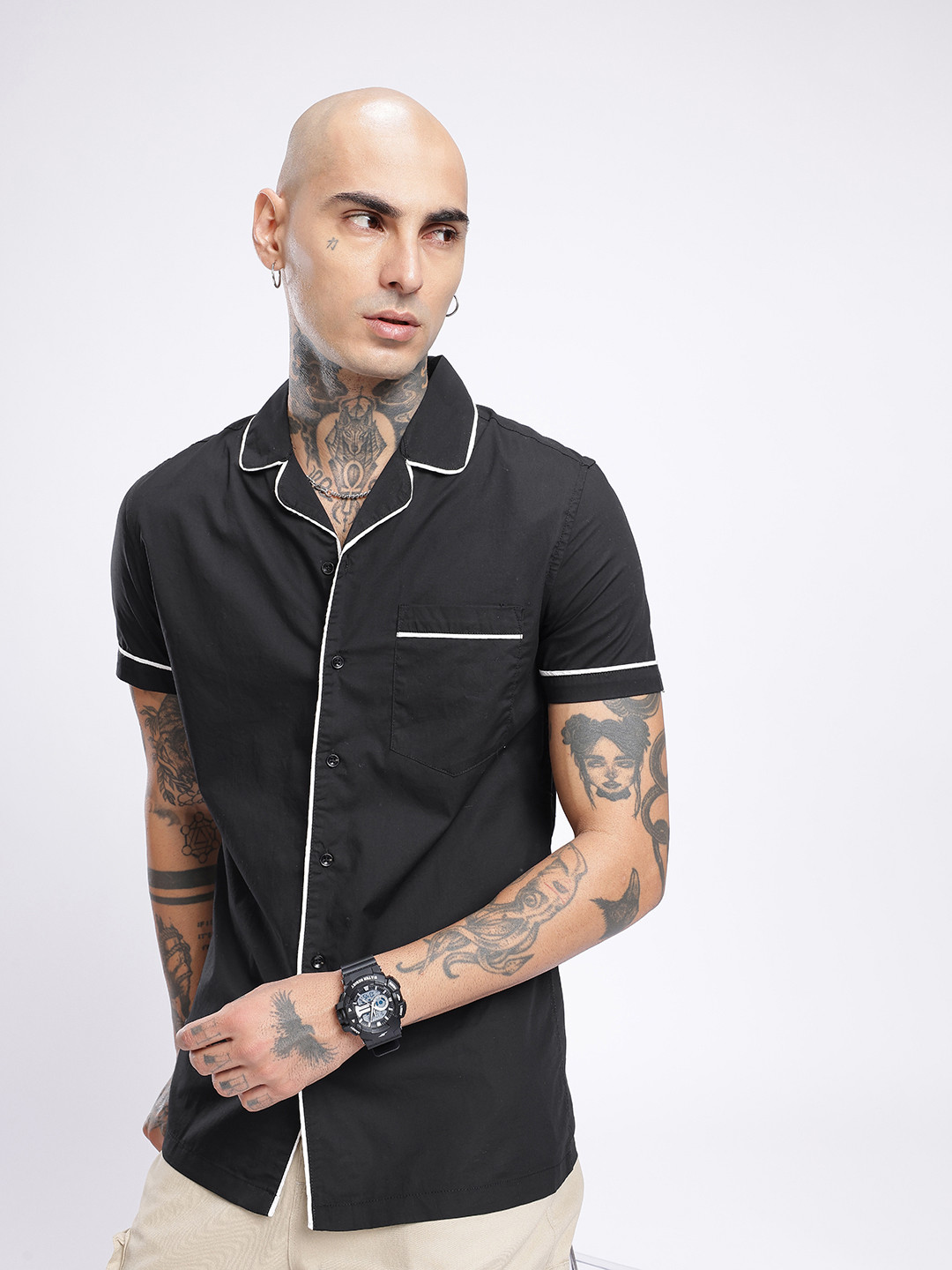 glitchez Contrast Piping Detail Casual Shirt