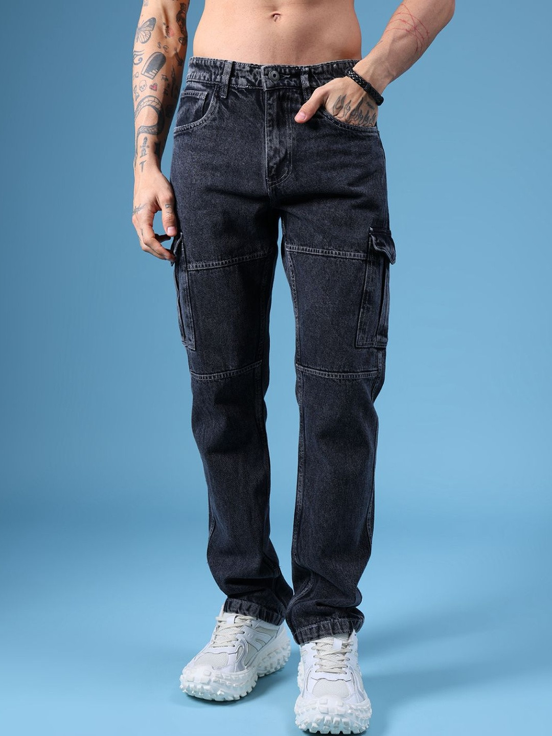 LIMEROAD Men Dark Grey Solid Cotton Polyester Denim Mid-Rise Jeans