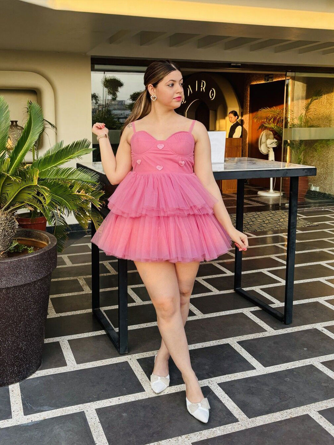 TAILORMADE CLOTHING Glow Barbie Soft Net Strappy Flare Dress