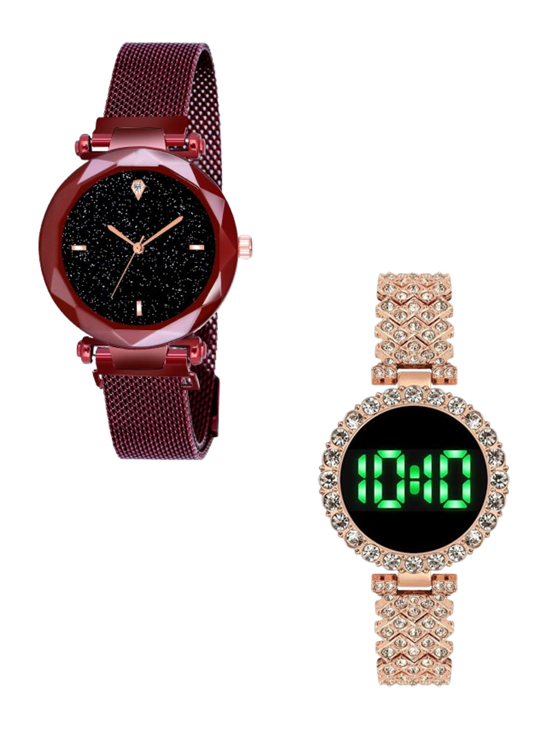 THE SHOPOHOLIC Girls Pack Of 2 Stainless Steel Straps Analogue Watch FOUR-RED-TR