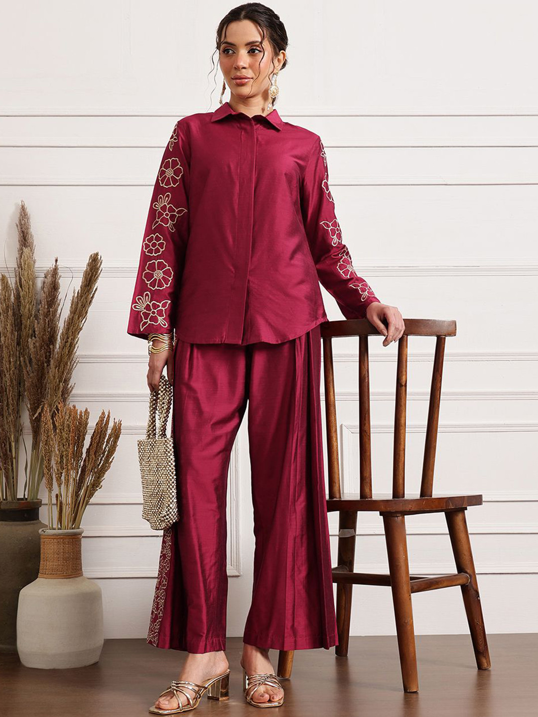 HOUSE OF S Embroidered Shirt Collar Neck Shirt With Trouser