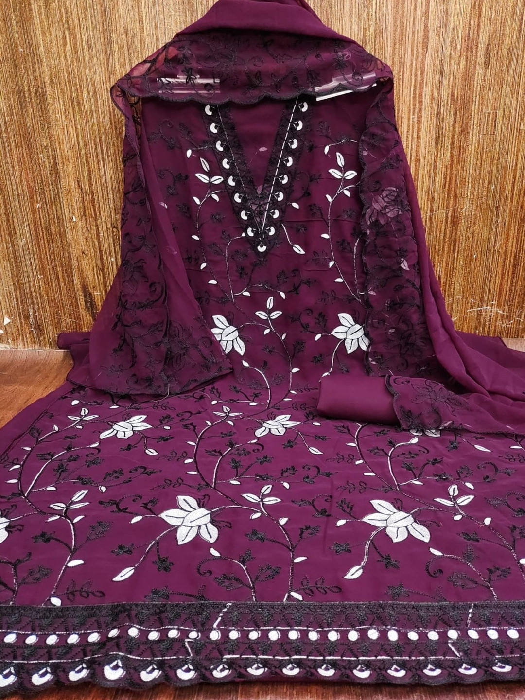 KALINI Women Purple Soft Georgette Embroidery Work Unstitched Dress Material