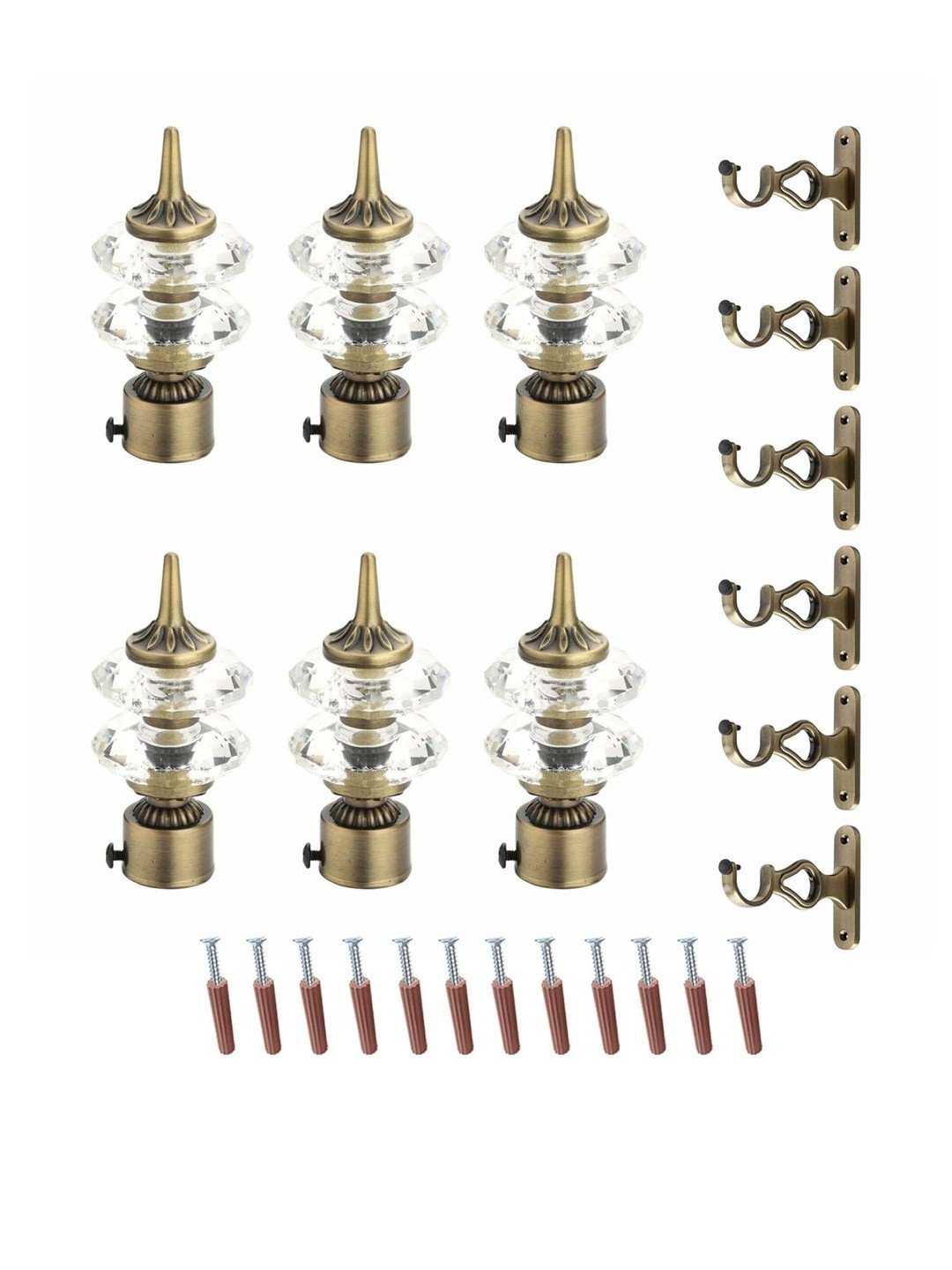 GLOXY  Set of 6 Aluminium Curtain Brackets with Double Diamond Knobs Antique Finish