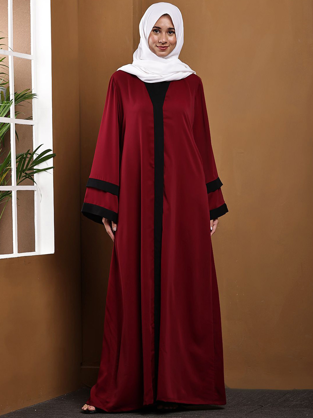 Tawakkul Clothes Women Colorblocked Long Bell Sleeves Aura Abaya Burqa With Scarf