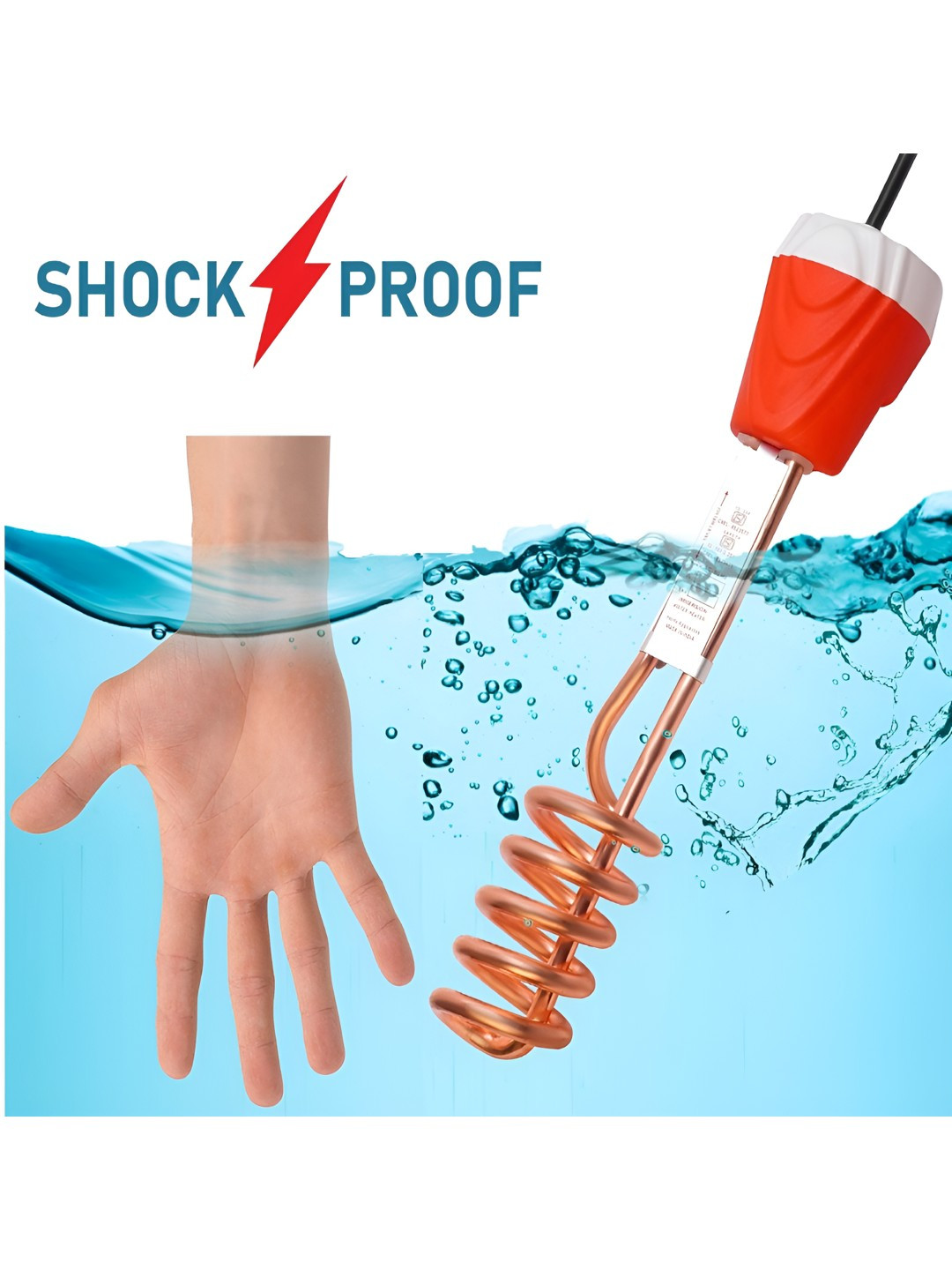 PURE WATT PW-021 Red 1500W Shock Proof Immersion Rod Water Heater - 20 Litres