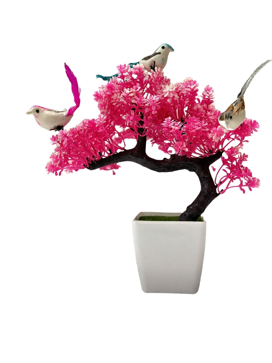 Dekorly Pink Plastic Maple Artificial Flowers & Plants With Pot