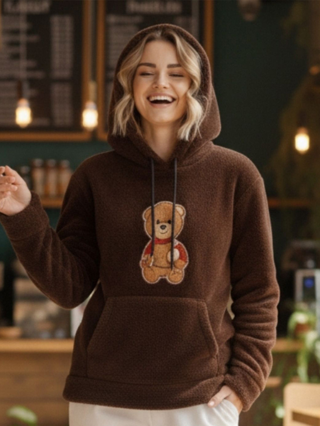 Looks United Women Graphic Printed Hooded  Full Sleeve Pullover Sweatshirt