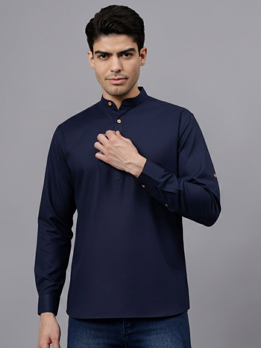 Sumit online Cotton Thread Work Mandarin Collar Short Kurta