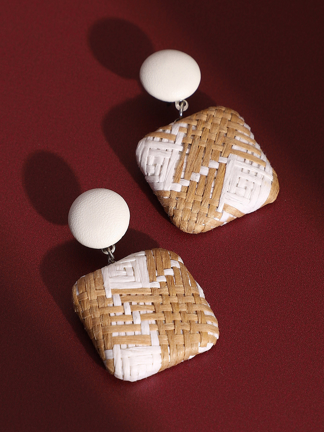 SOHI Silver-Plated The Rattan Square Shaped Drop Earrings