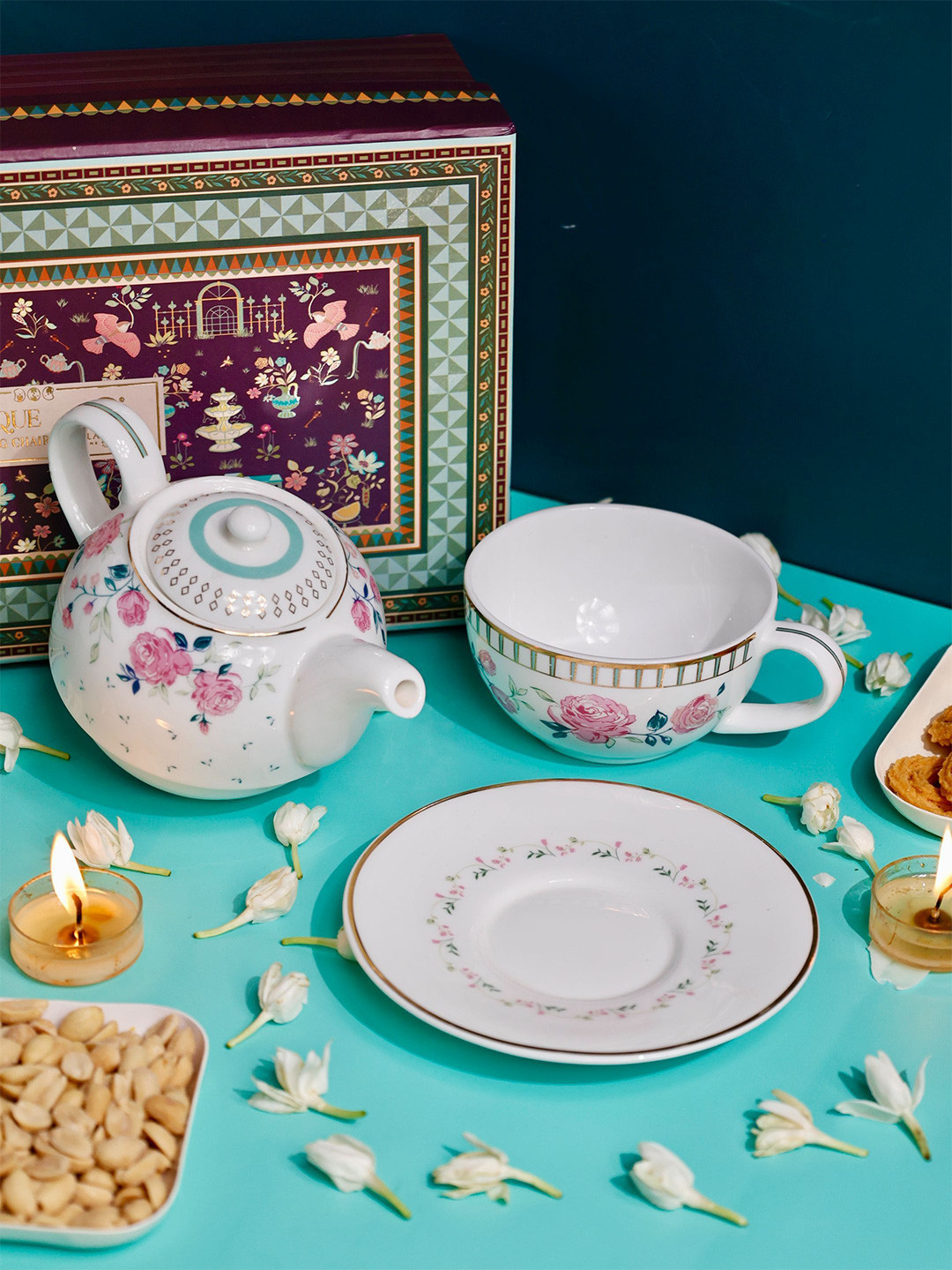 CLAY CRAFT White & Pink 3 Pieces Ceramic Tea Set