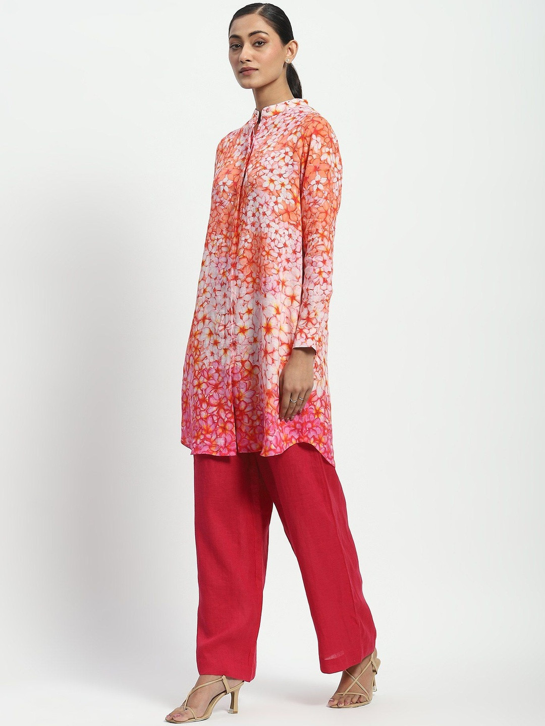 Satya Paul Women Frangi Confetti Printed Mandarin Collar Longline Top