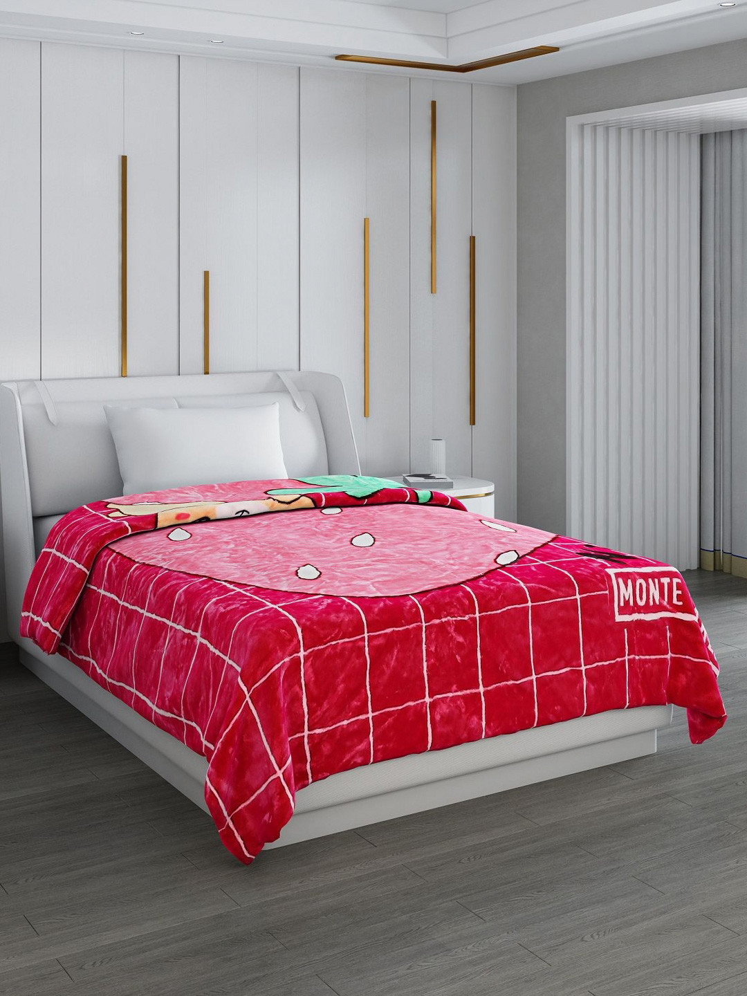Monte Carlo Pink & Green Cartoon Characters Printed Mild Winter 600 GSM Single Bed Blanket