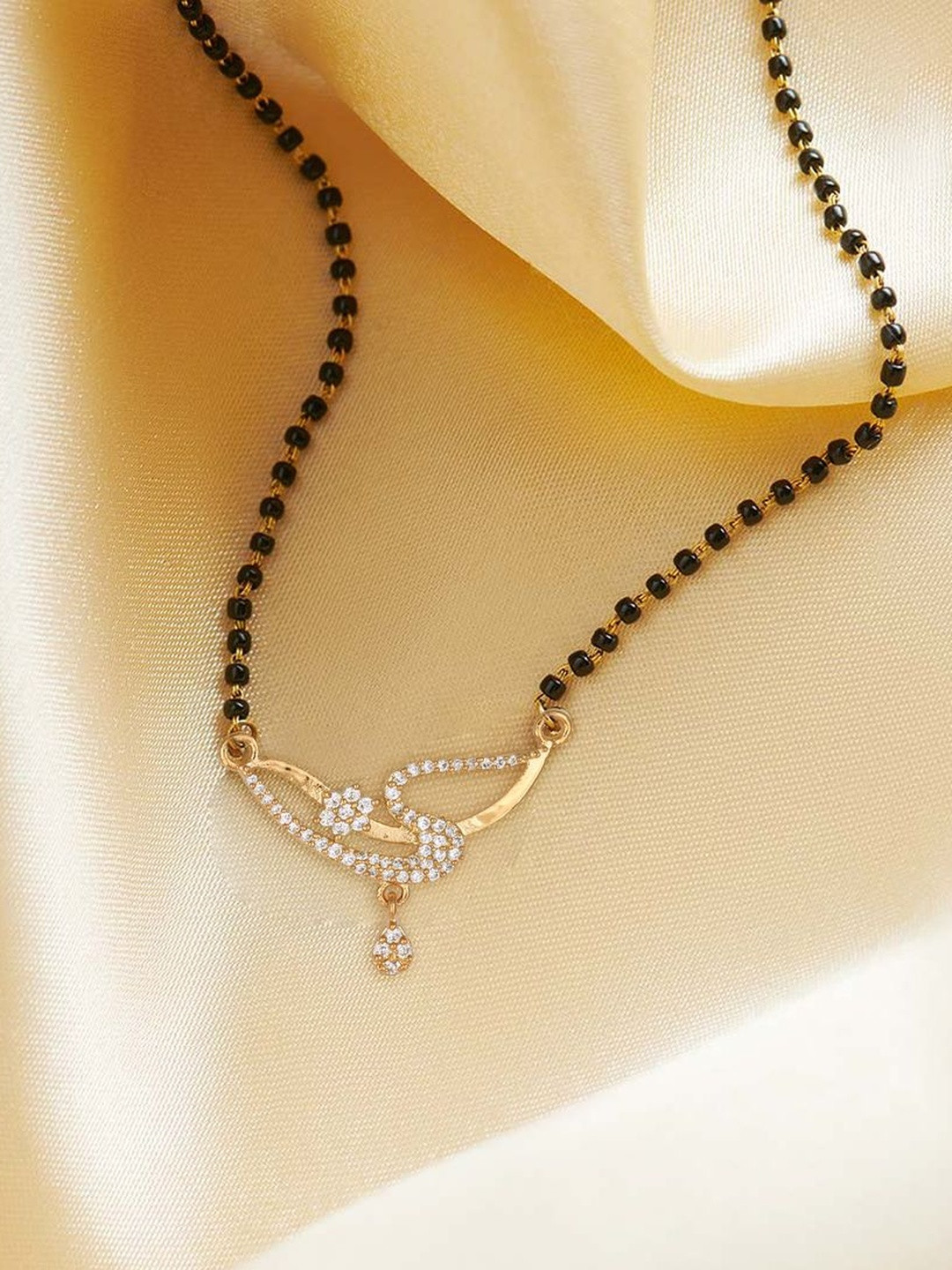 DIVASTRI Gold-Plated American Diamonds Studded And Artificial Beaded Mangalsutra