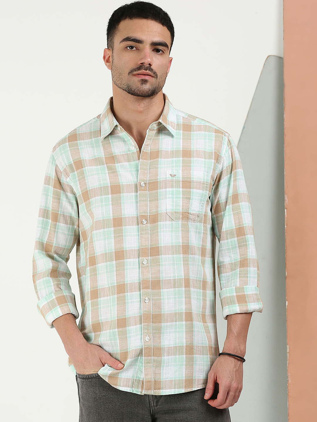 RIGS AND RAGS Classic Relaxed Fit Spread Collar Tartan Checks Checked Cotton Opaque Shirt