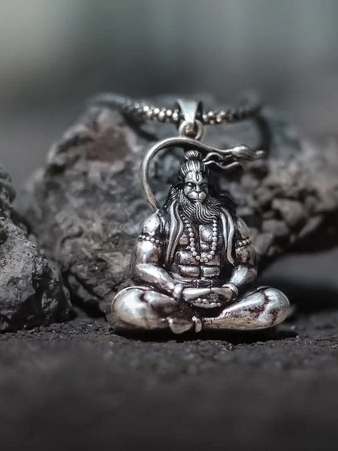 Tustrion Unisex Silver-Plated Hanuman Ji Pendant