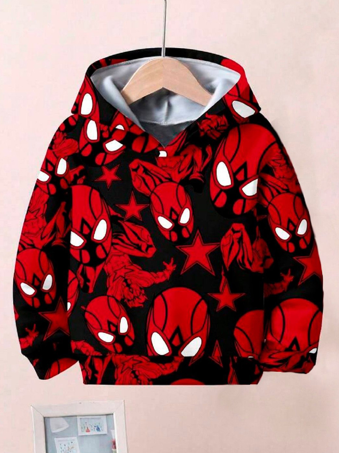 Provogue Boys Graphic Spider man Anime Printed Hooded Pullover Sweatshirt