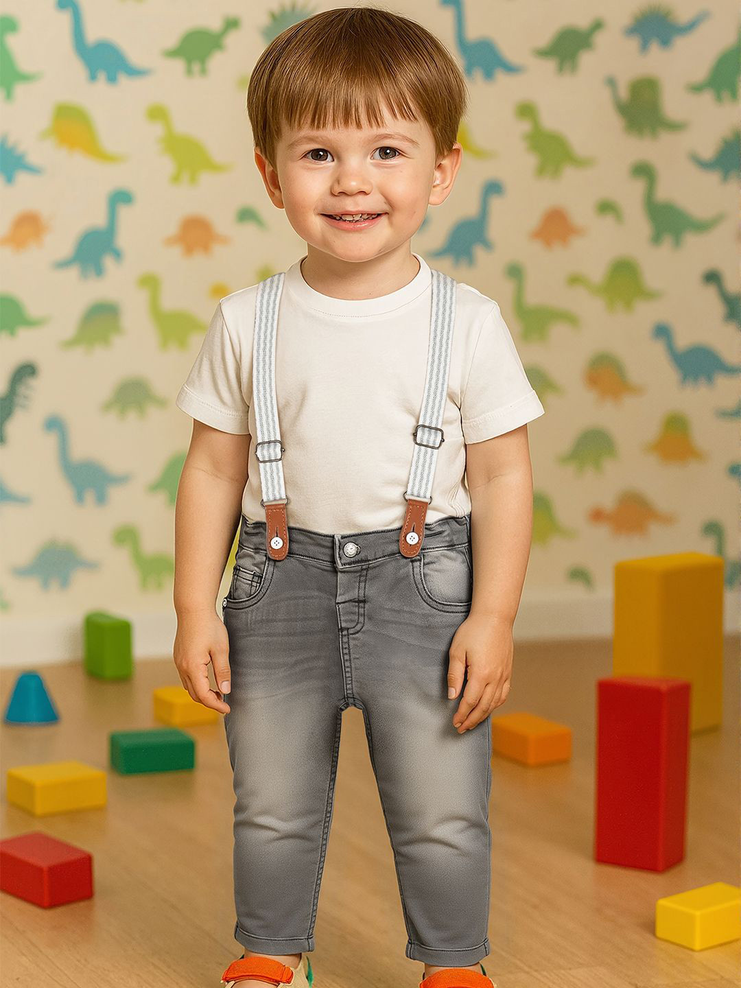 MINI KLUB Boys Regular Fit Mid-Rise Stretchable Jeans With Suspender