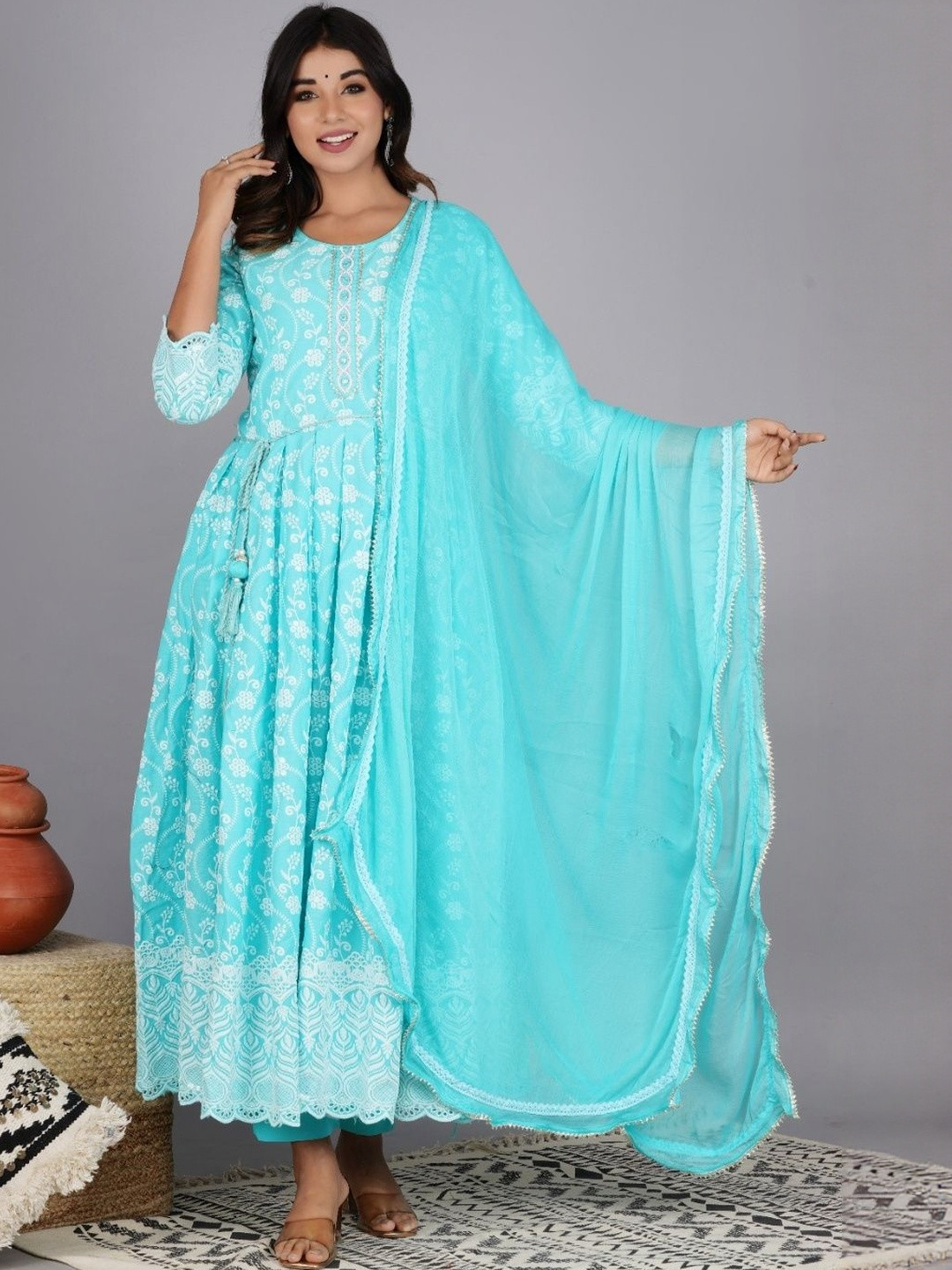 Aloan Beauty Women Ethnic Motifs Printed Pure Cotton Kurta with Trouser & Dupatta