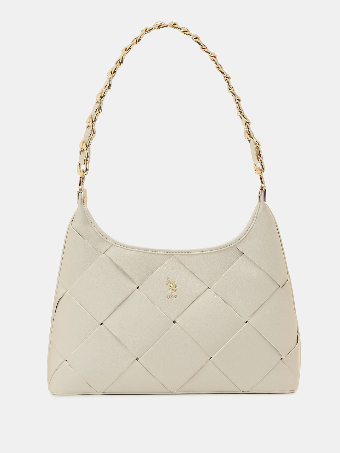 U.S. Polo Assn. Women Babie Off-White Medium Shoulder Bag with Woven Texture