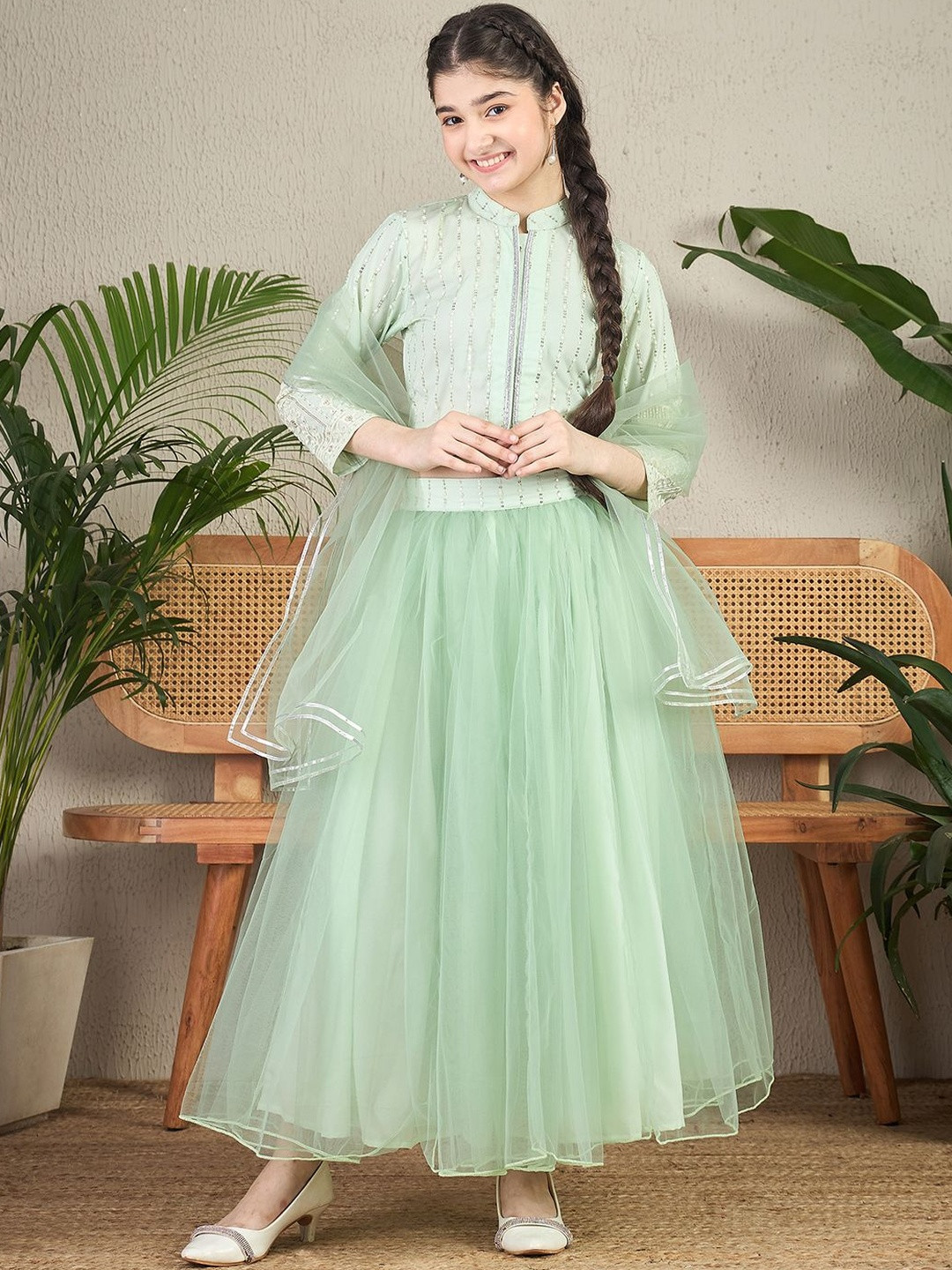 Cherry & Jerry Girls Embellished Ready to Wear Lehenga Blouse With Dupatta