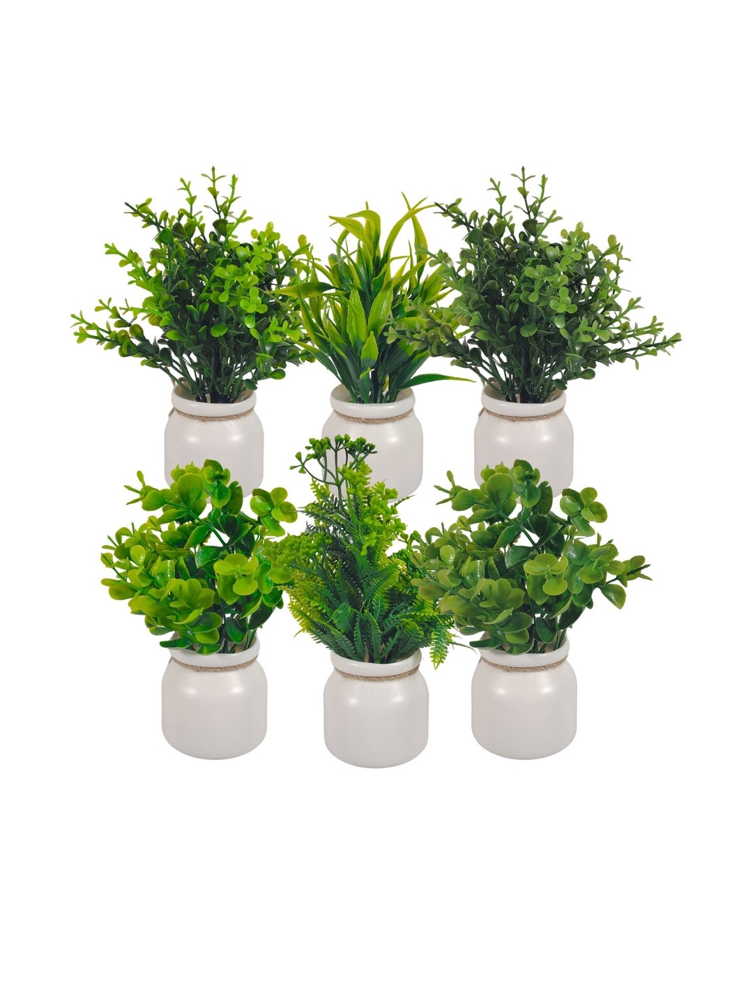 Dekorly White Plastic Fern Artificial Plants With Pot