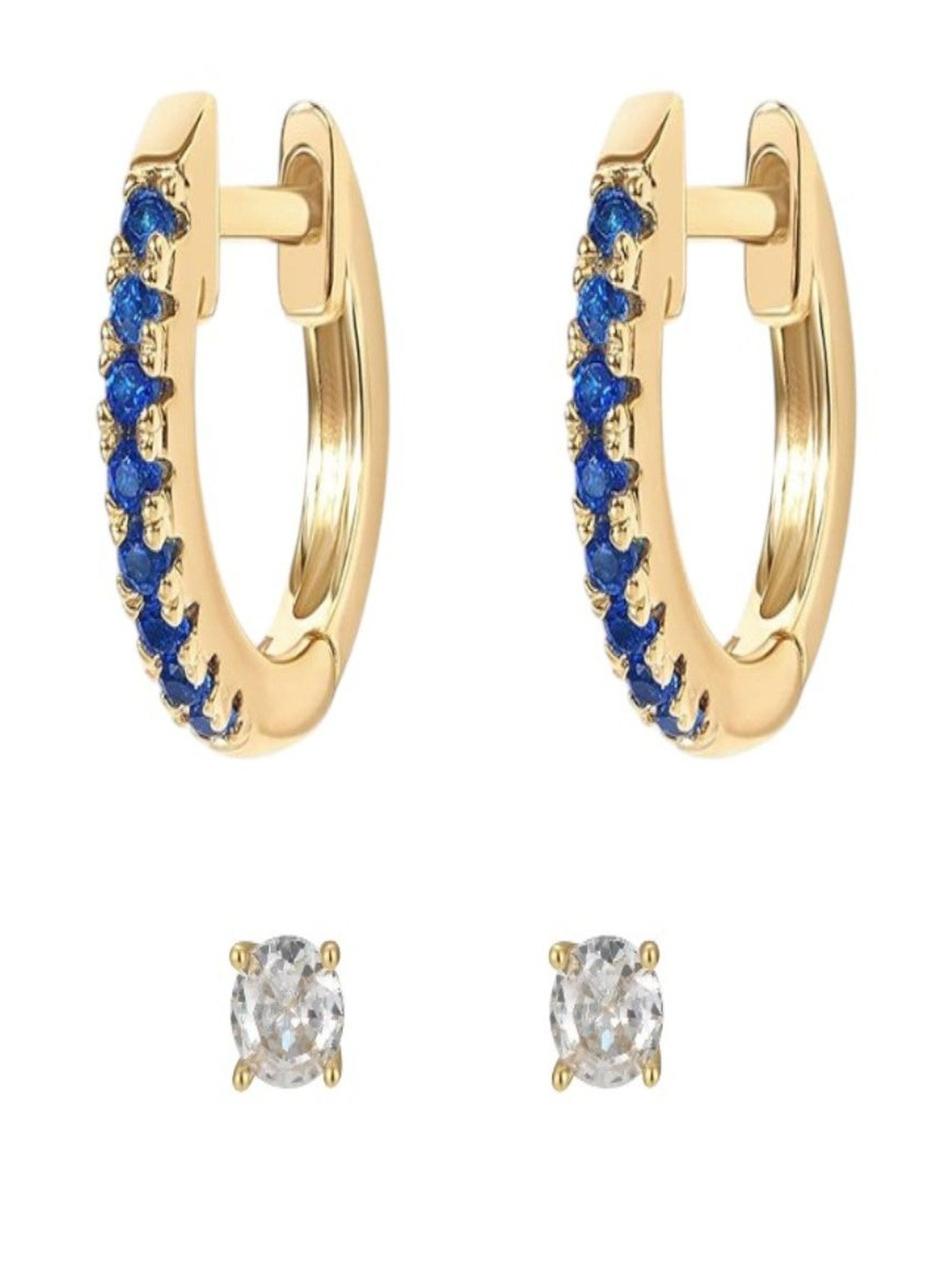AQUASTREET 14K Gold Plated Anti-Tarnish Blue Zircon Huggie and Stud Earring Set