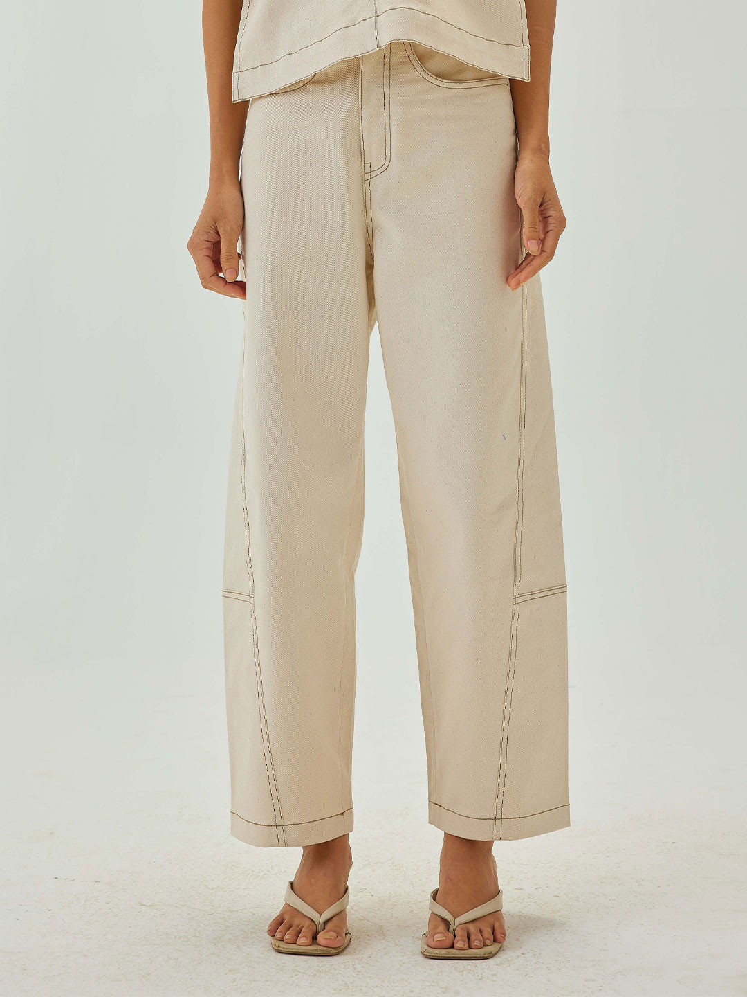Shop Staple Off White Barrel Pants With Top Stitch Detail