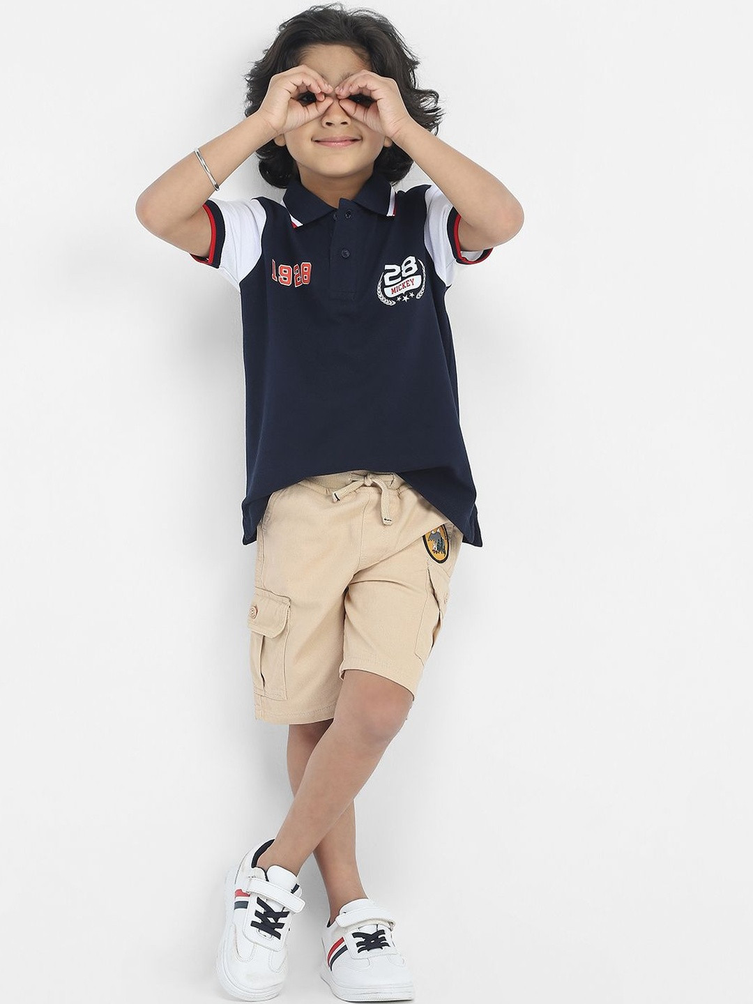 BONKIDS Boys Colourblocked Polo Collar Cotton Regular Fit T-shirt