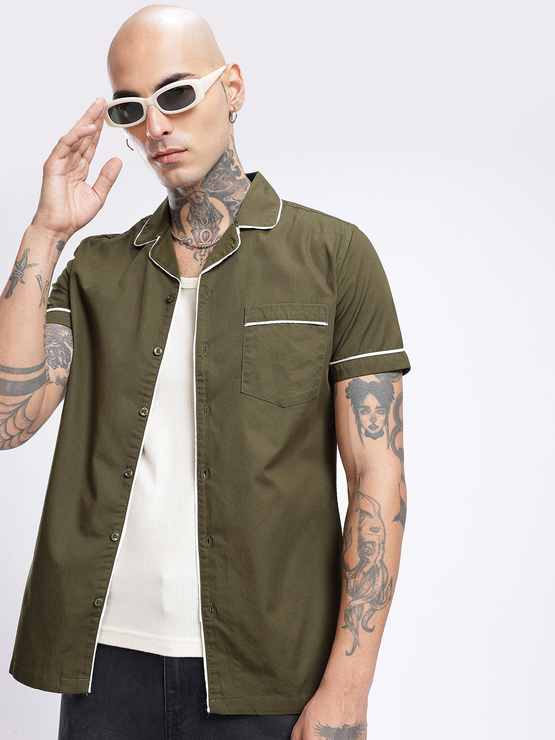 glitchez Contrast Piping Detail Casual Shirt