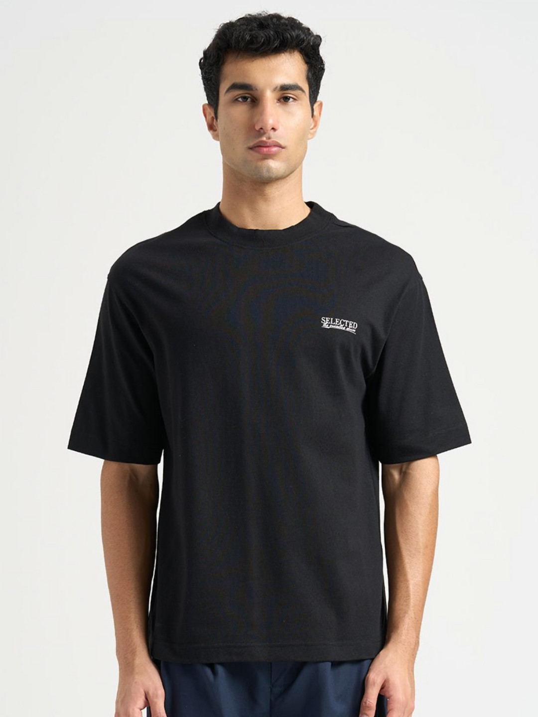 SELECTED Brand Logo Printed Round Neck Pure Cotton Relaxed Fit T-shirt