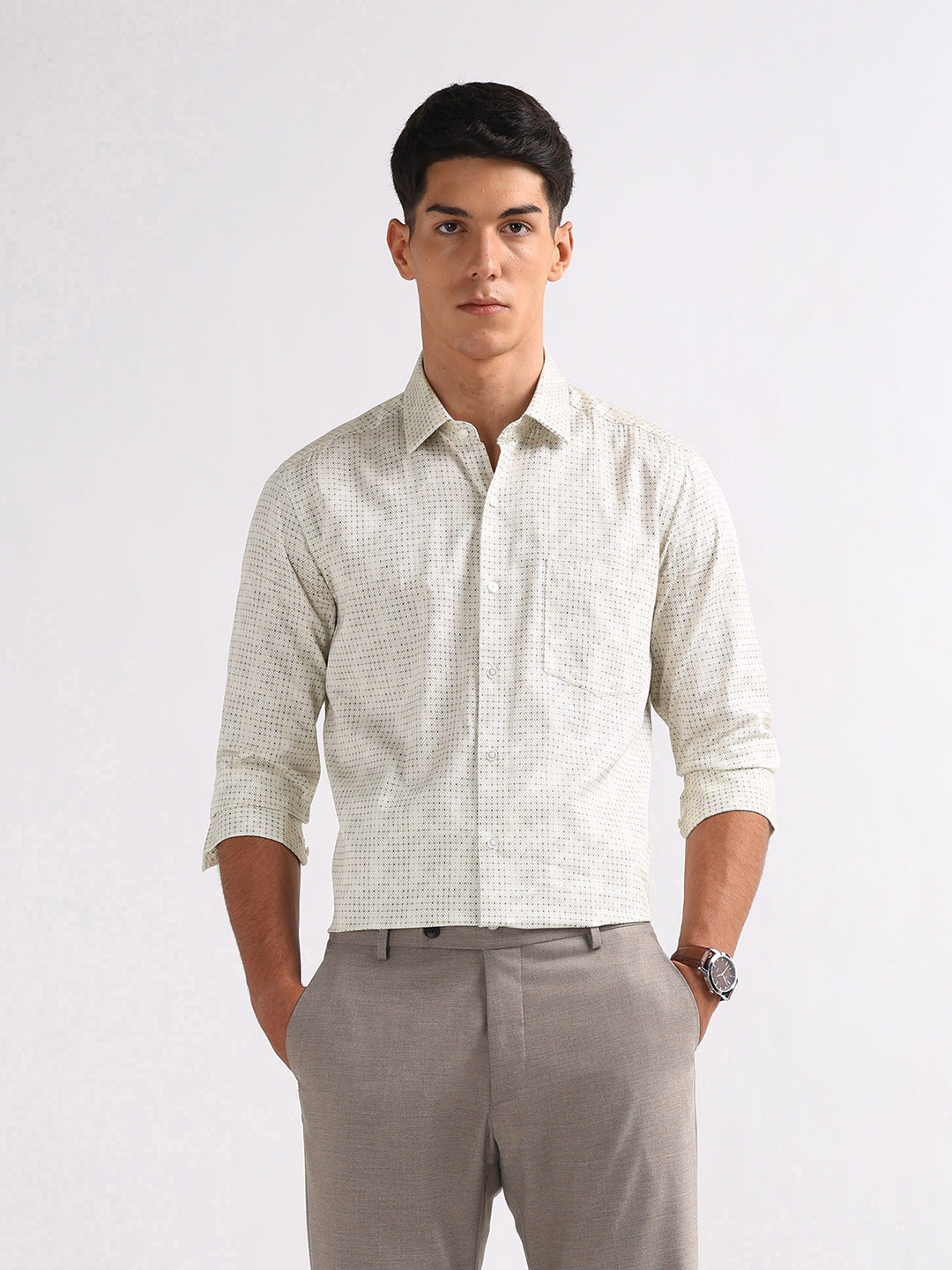 Arrow Geometric Print Slim Fit Pure Cotton Formal Shirt