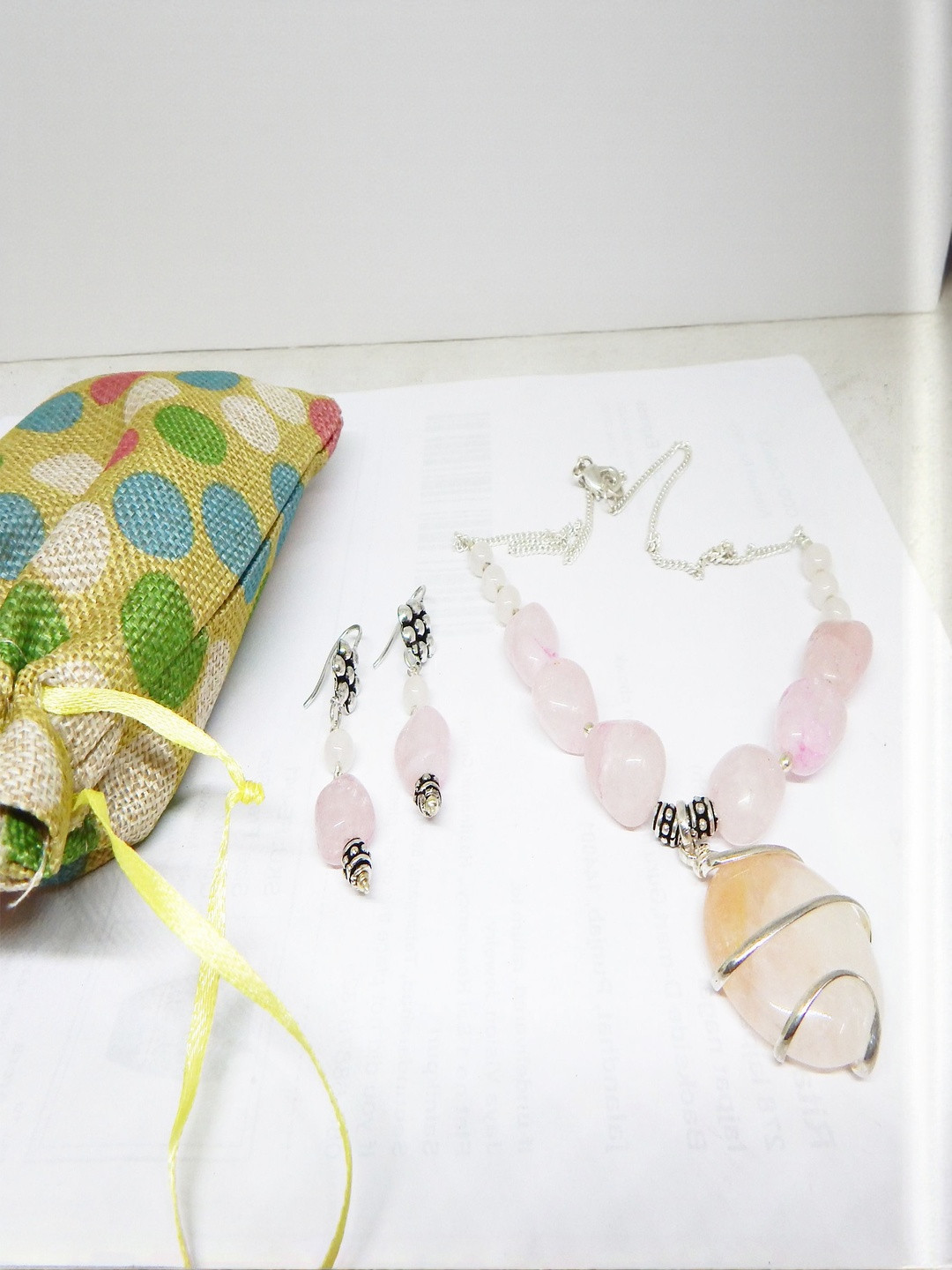 Jaya Vision Jewelry Women Gemstone Rose Quartz Pendant Necklace