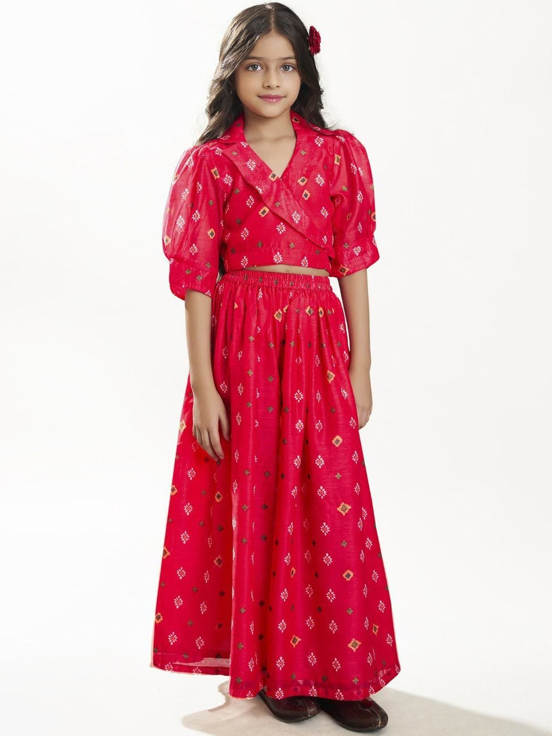 Bitiya by Bhama Girls Printed Short Sleeves Top With Palazzos