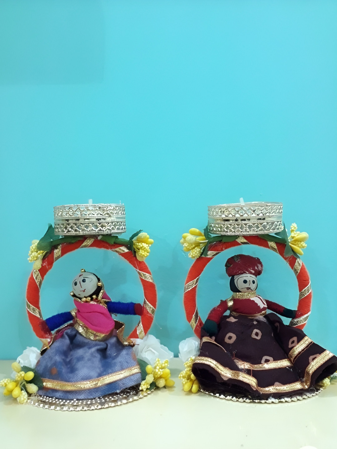 Sellplus Red & Yellow 2 Pieces Chudi With Puppet Candle Holders