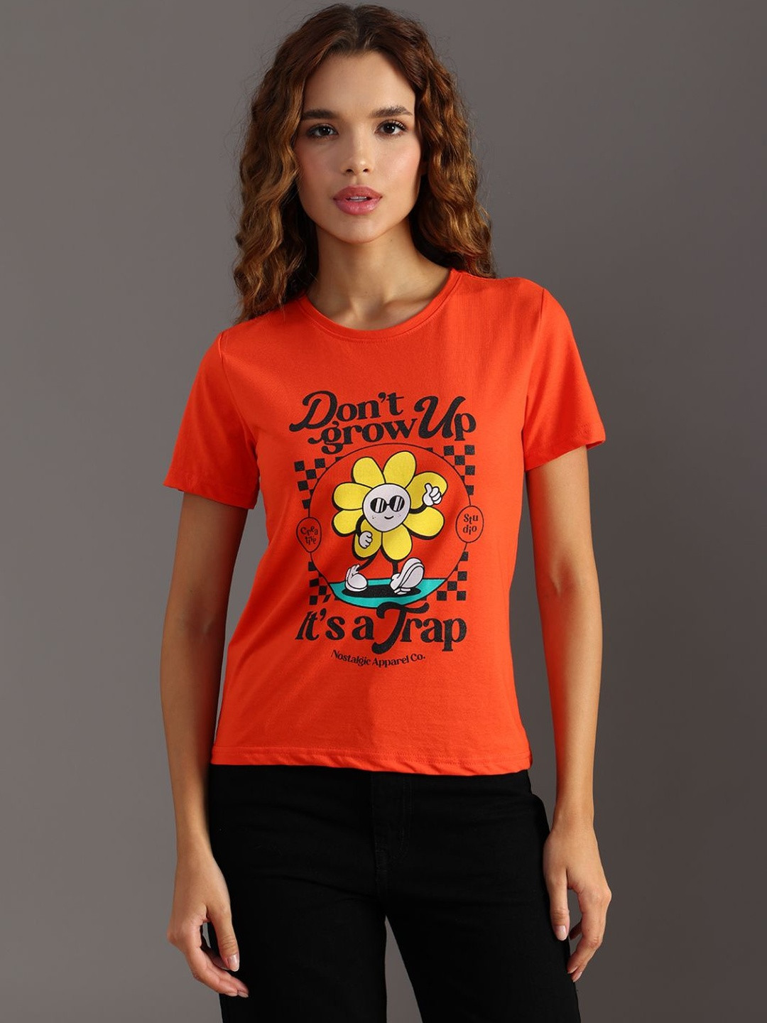LIMEROAD Women Western Printed Cotton Round Neck T-Shirt