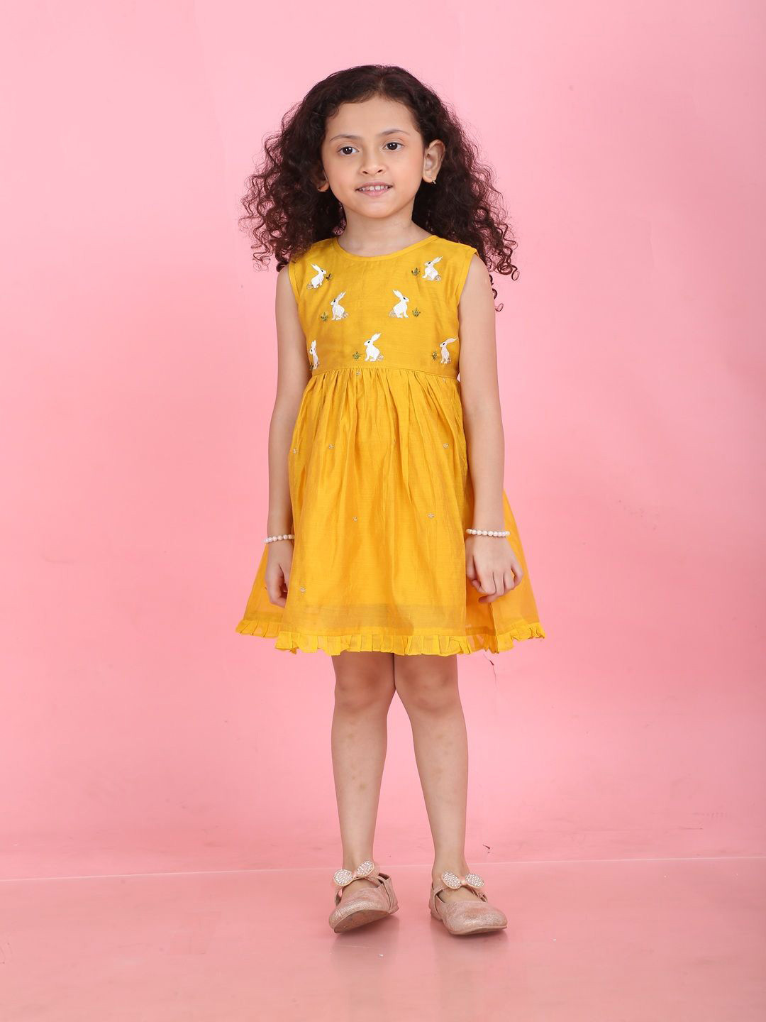 Vivedkids Girls Yellow Dress With Hand Embroidery