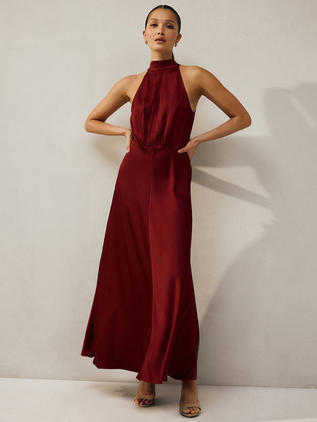 NEXT Self Design Halter Neck Tie-Ups Detail Satin Maxi Dress