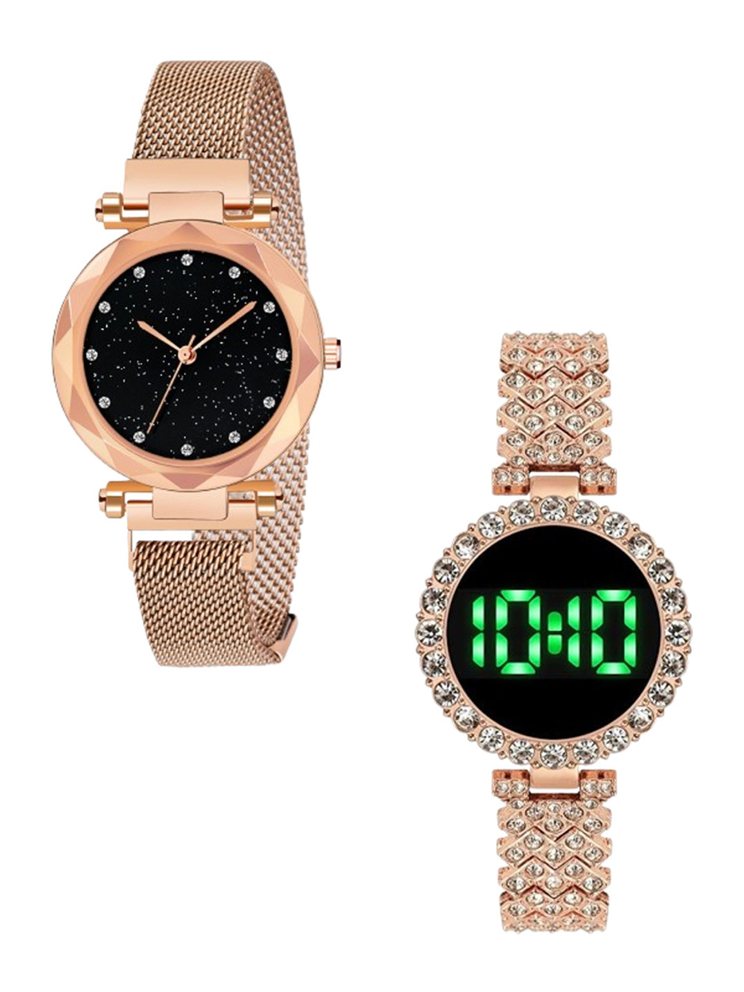 THE SHOPOHOLIC Girls Pack Of 2 Embellished Stainless Steel Straps Analogue Watch C12-TR