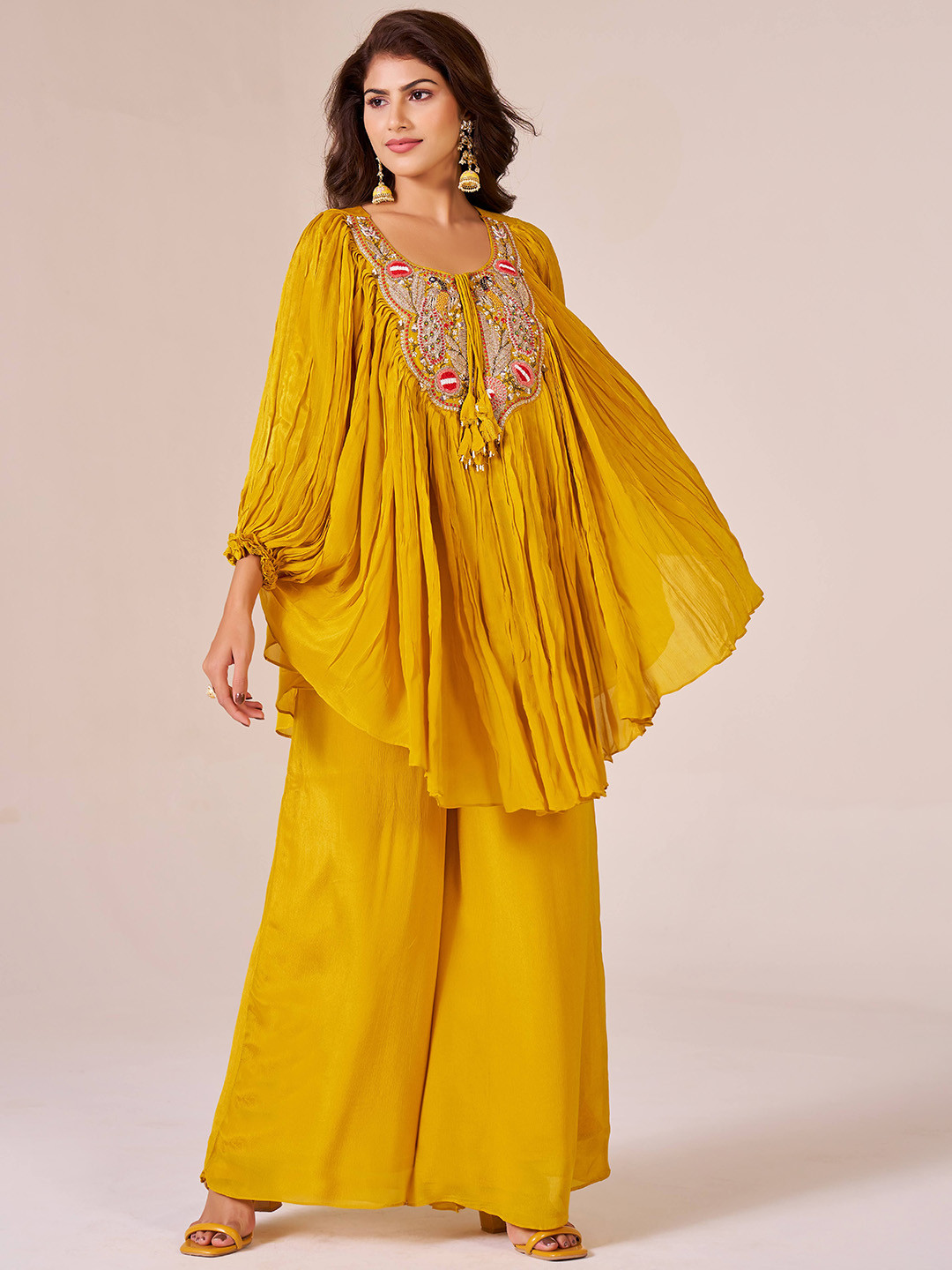 Mustard Embroidered Tunic with Palazzo Co-Ords