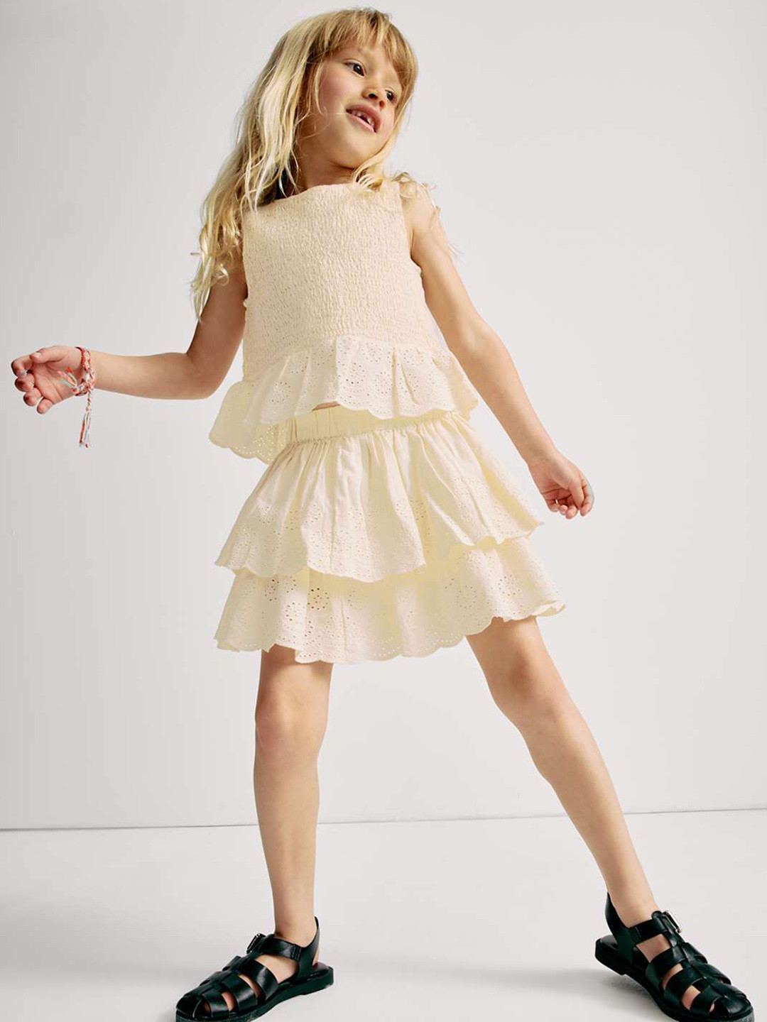 Marks & Spencer Girls Self-Designed Pure Cotton Pointelle Detail Layered Tiered Mini Skirt