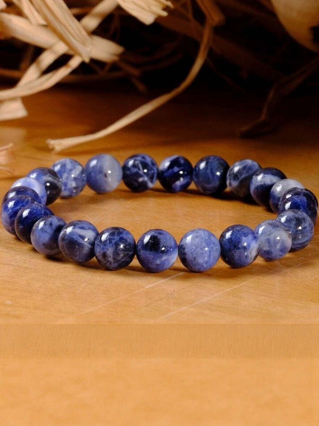 Sukhad Unisex Blue Alloy Artificial Beads Crystal Lapis Lazuli Elasticated Bracelet