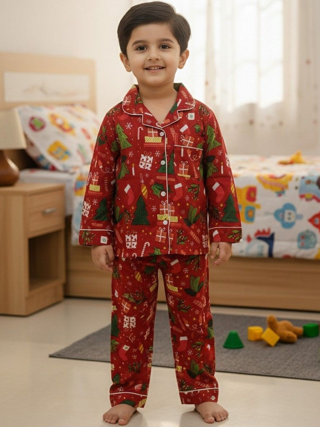HERE&NOW Kids Cotton Christmas Nightsuit Set
