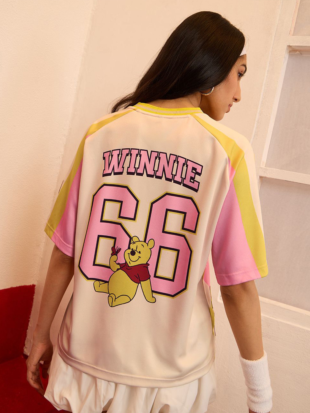 The Souled Store Women Winnie The Pooh Graphic Printed V-Neck Oversized T-shirt