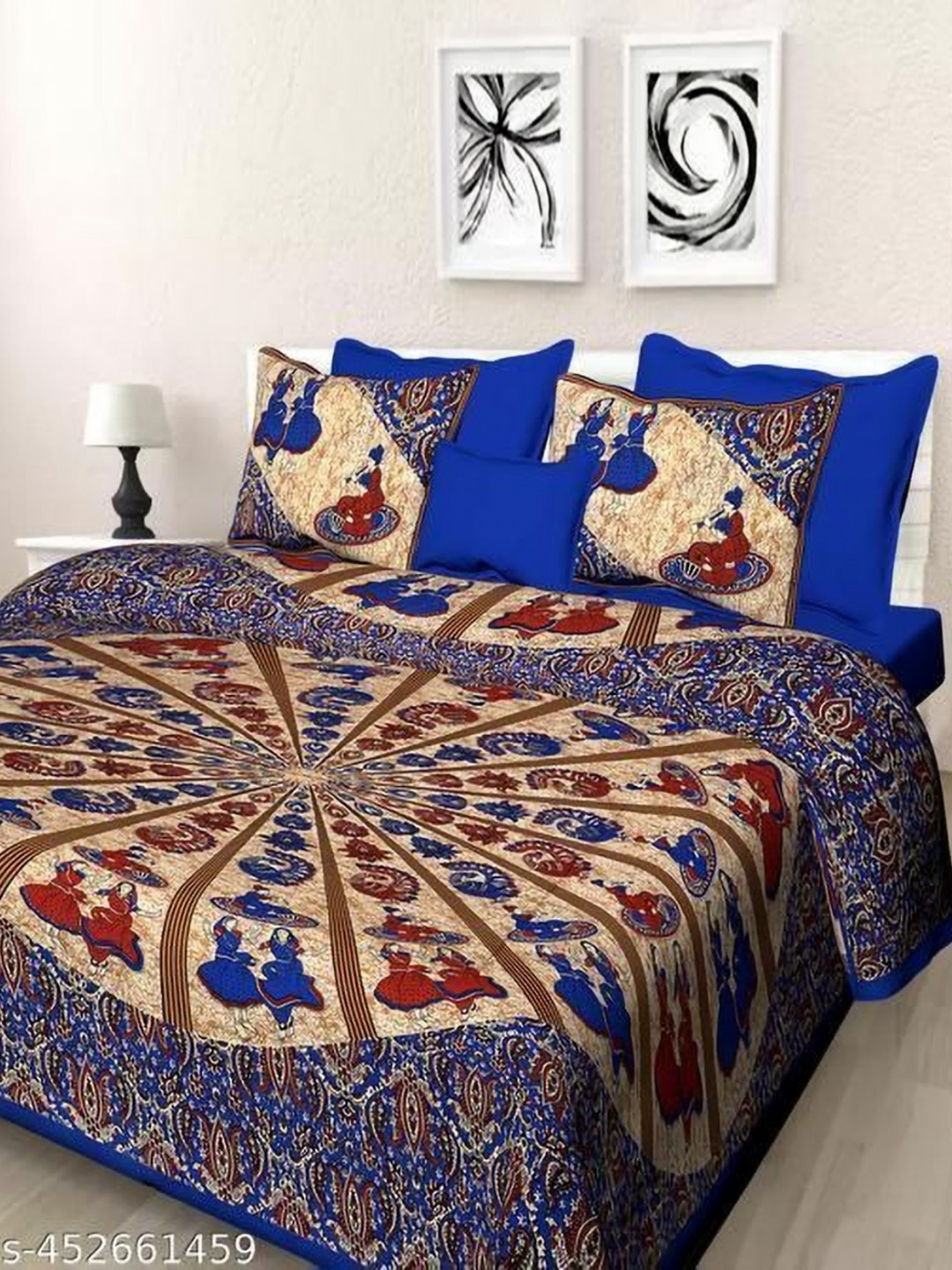 Cotton Choice Red & Blue Abstract Cotton 180 TC King Bedsheet Set 2.1m x 2.4m